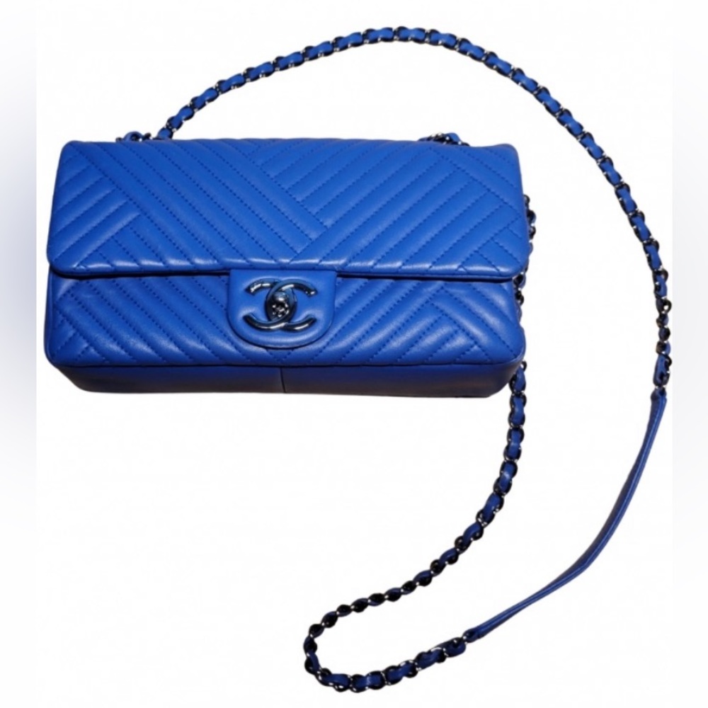 Rare Electric Blue Chanel Chevron Pattern Bag